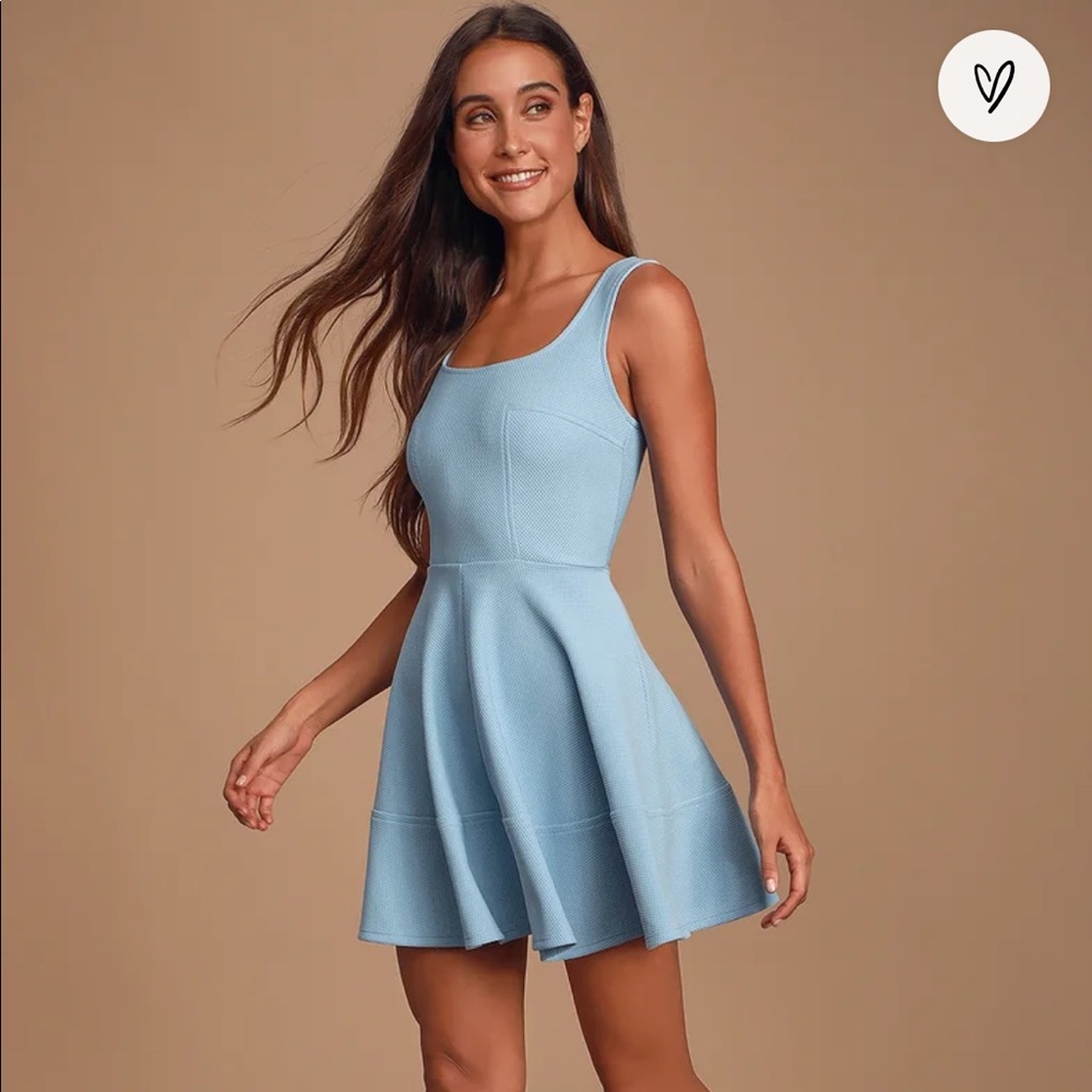 Lulus Light Blue Skater Dress, Size Medium